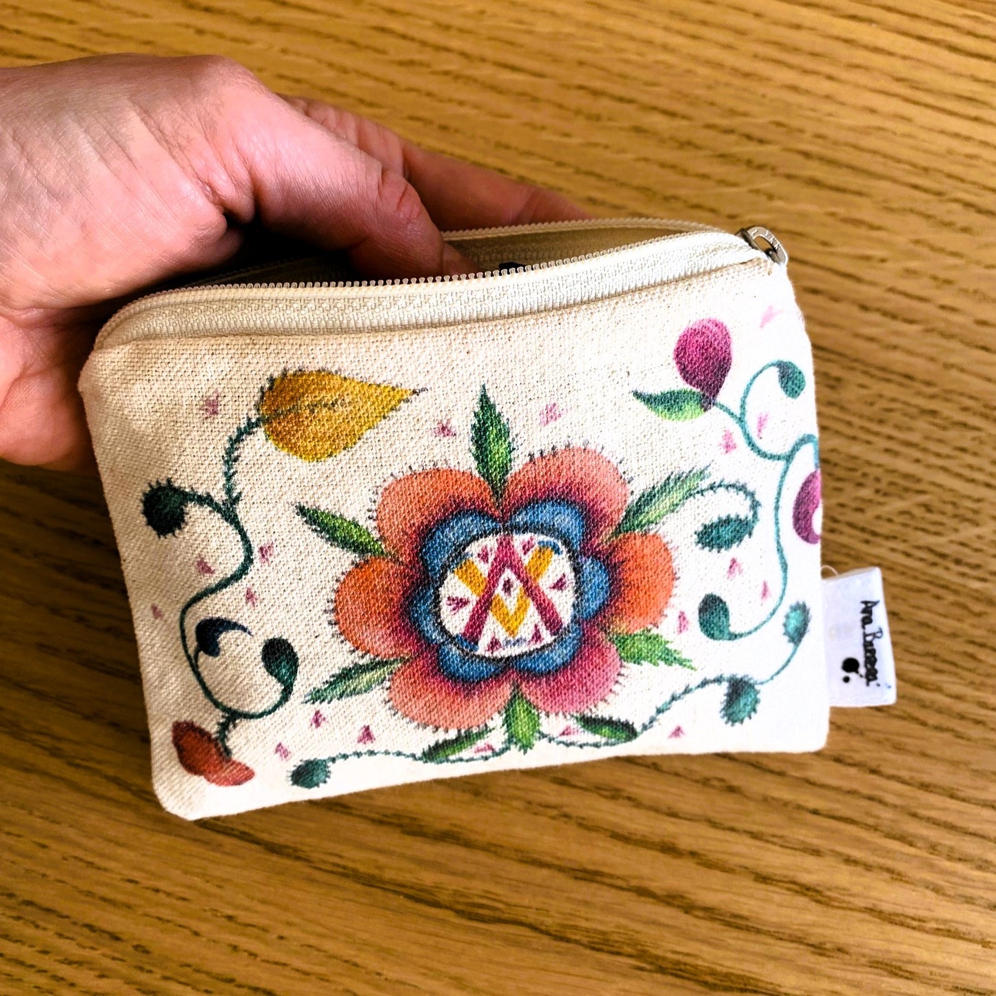 Monedero de tela de algodón con diseño de acuarela Bordados de flores