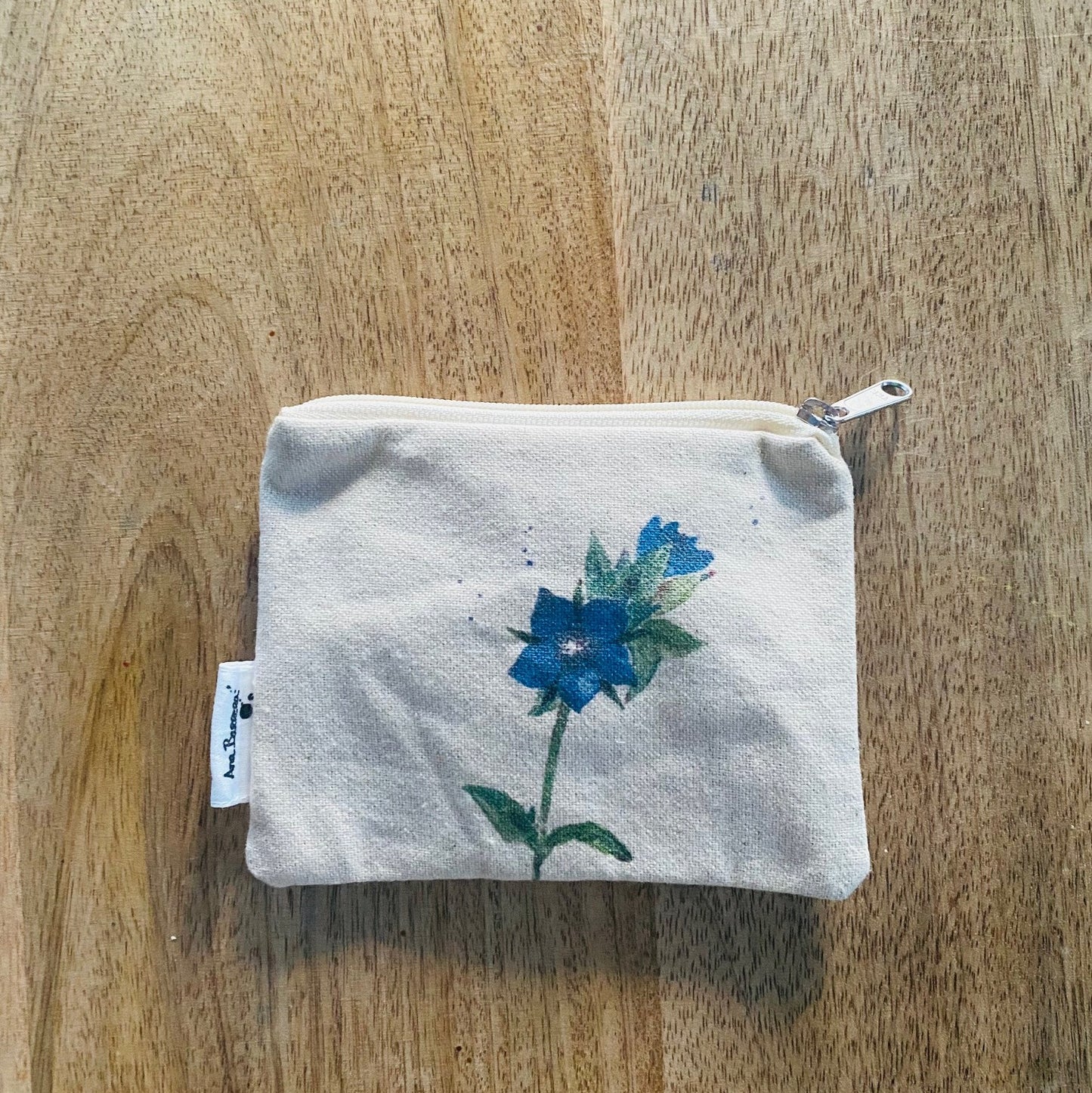 Monedero de tela de algodón con diseño de acuarela flor azul de muraje