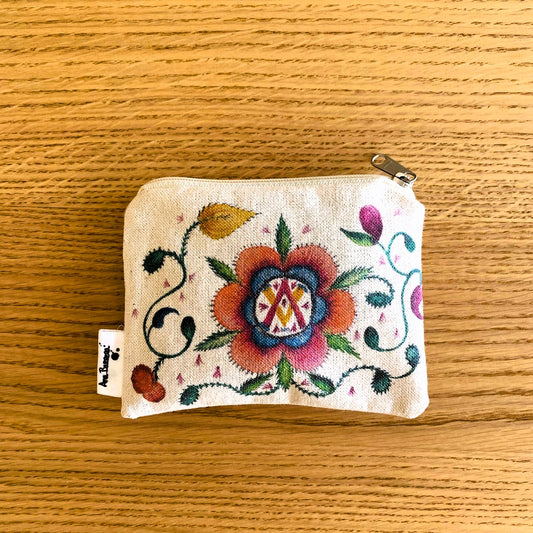 Monedero de tela de algodón con diseño de acuarela Bordados de flores