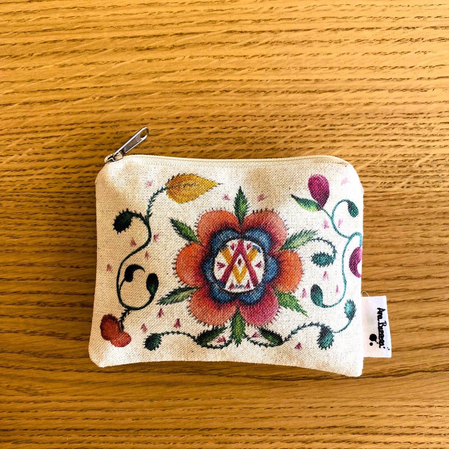 Monedero de tela de algodón con diseño de acuarela Bordados de flores