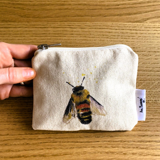 Monedero de tela de algodón con diseño de acuarela abeja