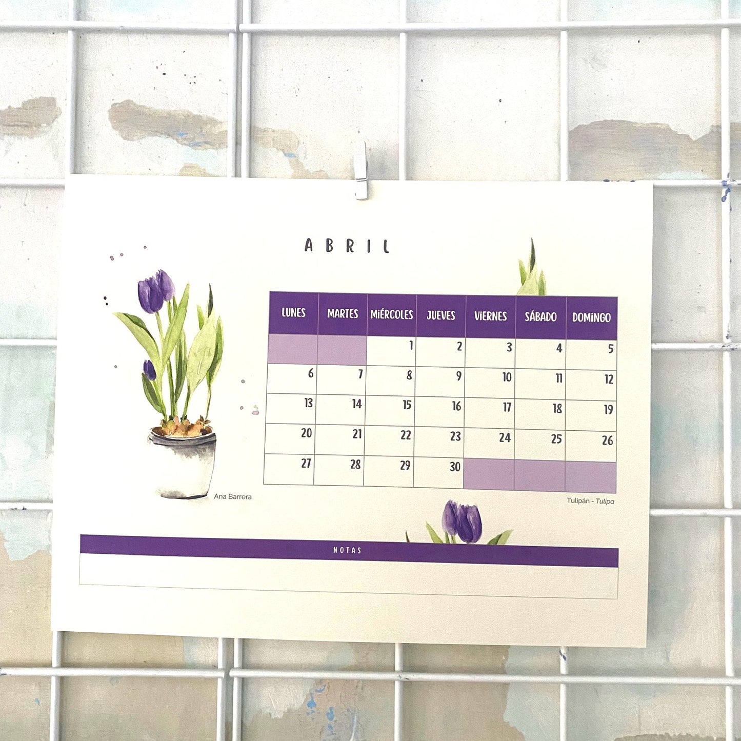Acualendario de pared 2026 Flores en sus macetas