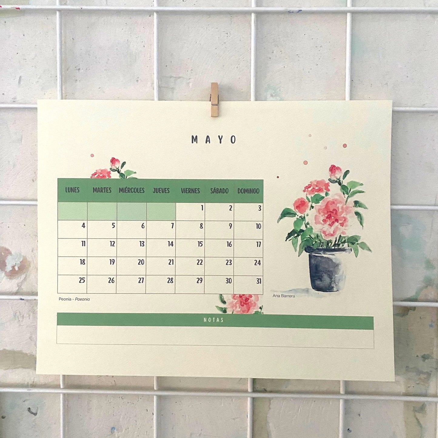 Acualendario de pared 2026 Flores en sus macetas