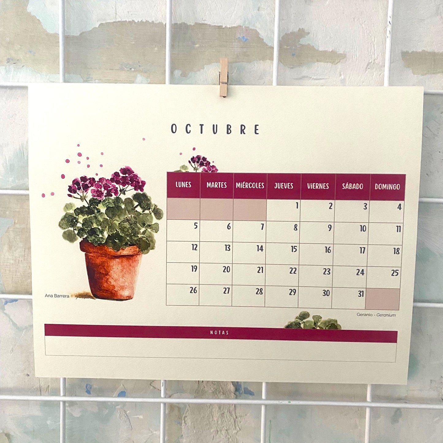 Acualendario de pared 2026 Flores en sus macetas