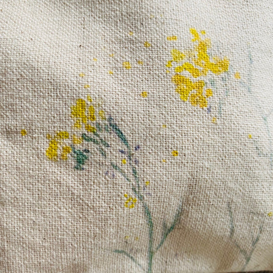 Monedero de tela de algodón con diseño de acuarela flor del jaramago amarillo