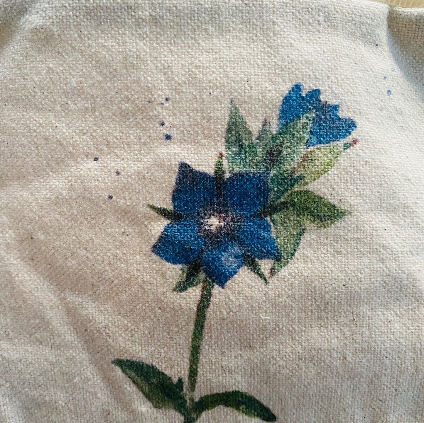 Monedero de tela de algodón con diseño de acuarela flor azul de muraje