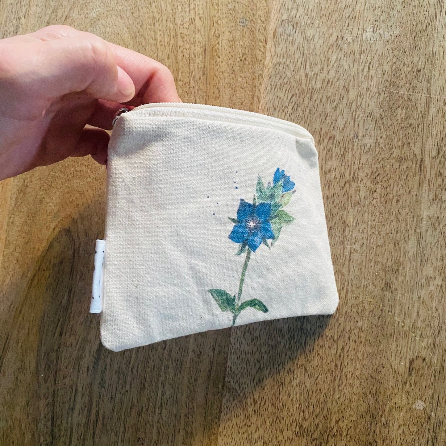 Monedero de tela de algodón con diseño de acuarela flor azul de muraje