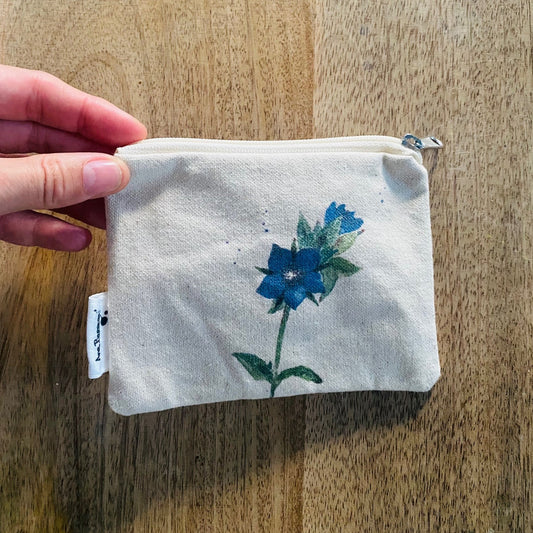 Monedero de tela de algodón con diseño de acuarela flor azul de muraje